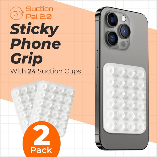 Silicone Suction Phone case by Suction Pal 2.0, iPhone Sticky Grip, 2 Pack for Selfies and Videos, Strong Phone Suction Grip with 24 Powerful Cups,