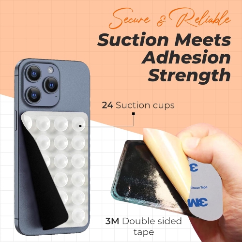 Silicone Suction Phone case by Suction Pal 2.0, iPhone Sticky Grip, 2 Pack for Selfies and Videos, Strong Phone Suction Grip with 24 Powerful Cups,