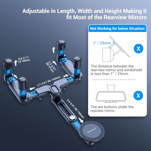 P Rearview Mirror & Vent Clip Magnetic Phone Holder Compatible with MagSafe on Car Rear View Mirror or Vent for iPhone 16 15 14 13 12 Pro Max Plus,