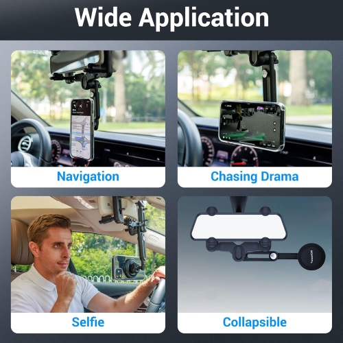 P Rearview Mirror & Vent Clip Magnetic Phone Holder Compatible with MagSafe on Car Rear View Mirror or Vent for iPhone 16 15 14 13 12 Pro Max Plus,