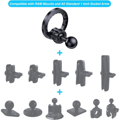 A Magnetic Phone Holder Base with 1 Ball Mount Adapter for MagSafe Compatible with RAM Mounts Double Socket Arm for iPhone 16/15/14/13/12 Series