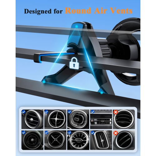 v for Magsafe Car Mount [Air Vent & Dashboard]: Magnetic Phone Holder for Round/Horizontal/Vertical Vent, Strong Magnet for iPhone 16 15 14 13 12 Pro