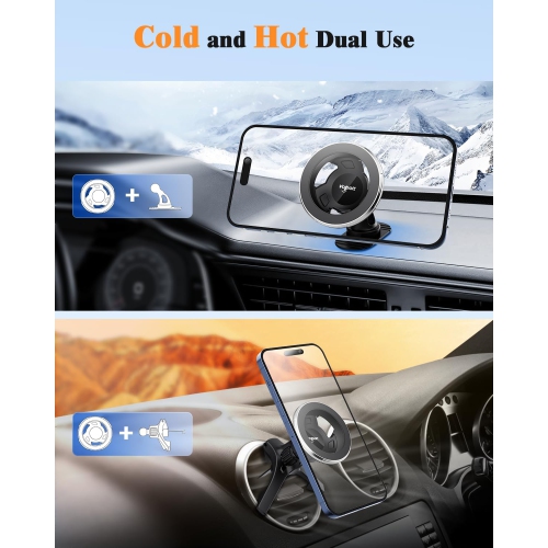 v for Magsafe Car Mount [Air Vent & Dashboard]: Magnetic Phone Holder for Round/Horizontal/Vertical Vent, Strong Magnet for iPhone 16 15 14 13 12 Pro