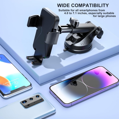 Car Phone Holder [Upgrade Suction Cup & Stable Clip] Phone Mount for Car Windshield Dashboard Air Vent Universal Automotive Accessories Cell Phone