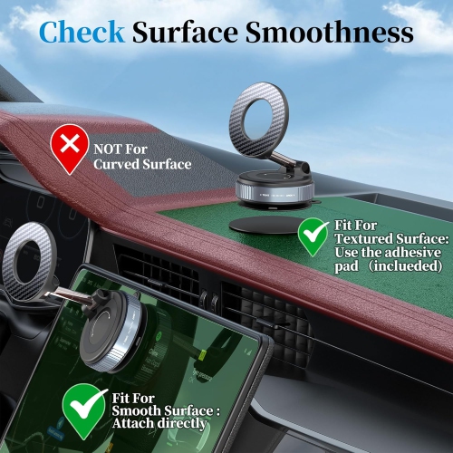 P Vacuum Magnetic Car Phone Holder - Suction Cup Phone Mount 360° Rotatable Foldable Portable Strong Magnet Stand for iPhone 16/15/14/13 & Samsung in