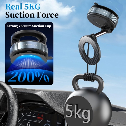 P Vacuum Magnetic Car Phone Holder - Suction Cup Phone Mount 360° Rotatable Foldable Portable Strong Magnet Stand for iPhone 16/15/14/13 & Samsung in