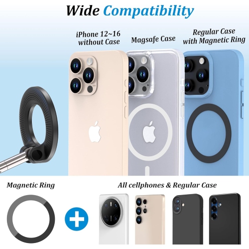 P Vacuum Magnetic Car Phone Holder - Suction Cup Phone Mount 360° Rotatable Foldable Portable Strong Magnet Stand for iPhone 16/15/14/13 & Samsung in