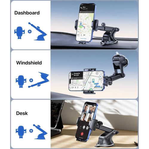 M 3-in-1 Cell Phone Holder for Cars Dashboard Windscreen Desk, Car Phone Holder Mount Automobile Cradle 360° Rotatable Stand for iPhone16 15 14 13 12