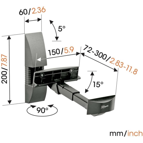 V VLB 200 Universal Speaker Wall Bracket, Swivels up to 90°, Tiltable up to 15°, Max. 44 lbs (20 kg), Black, 2 Brackets