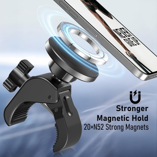 T Magnetic Phone Holder Clamp Mount – 20 x N52 Strong Magnet Mount for Gym, Spin Bike, Treadmill, Stroller, Handlebar, Shopping Cart, Golf Cart –