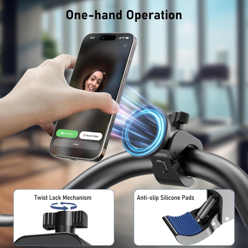 T Magnetic Phone Holder Clamp Mount – 20 x N52 Strong Magnet Mount for Gym, Spin Bike, Treadmill, Stroller, Handlebar, Shopping Cart, Golf Cart –