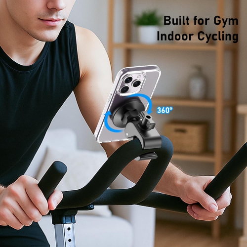 T Magnetic Phone Holder Clamp Mount – 20 x N52 Strong Magnet Mount for Gym, Spin Bike, Treadmill, Stroller, Handlebar, Shopping Cart, Golf Cart –