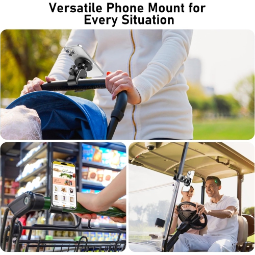 T Magnetic Phone Holder Clamp Mount – 20 x N52 Strong Magnet Mount for Gym, Spin Bike, Treadmill, Stroller, Handlebar, Shopping Cart, Golf Cart –