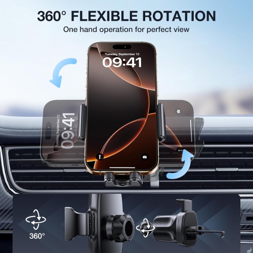 M Phone Holder for Car Air Vent(Stability via Clip & Metal Hook) Car Phone Holder Mount, 360°Cell Phone Holder Car Mount Fits iPhone 16 15 Pro Max 14