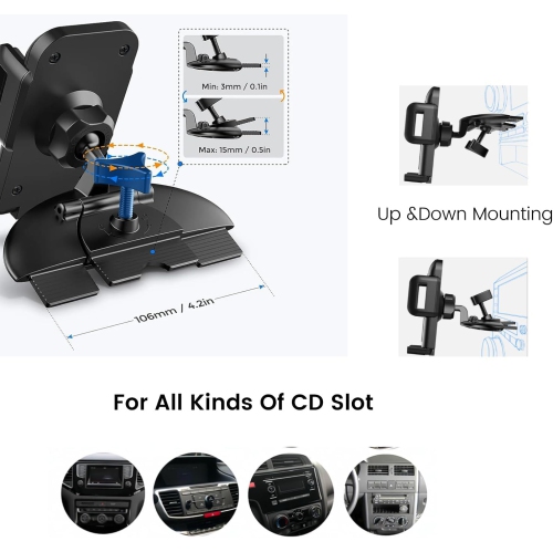 Replacement CD Phone Mount, CD Slot Mounting Bracket Base Compatible with Garmin Nuvi Serie 3.5-7 inches Sat Nav [17mm/0.67in Ball Joint], GPS,