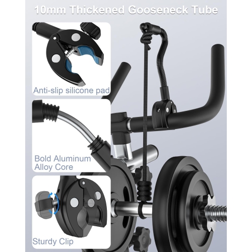K Gooseneck Phone Mount for Exercise Bike, Spin Bike Phone Holder, Handlebar Cell Phone Clamp for Bicycle, Wheelchair, Scooter, Treadmill fit iPhone