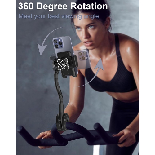 K Gooseneck Phone Mount for Exercise Bike, Spin Bike Phone Holder, Handlebar Cell Phone Clamp for Bicycle, Wheelchair, Scooter, Treadmill fit iPhone