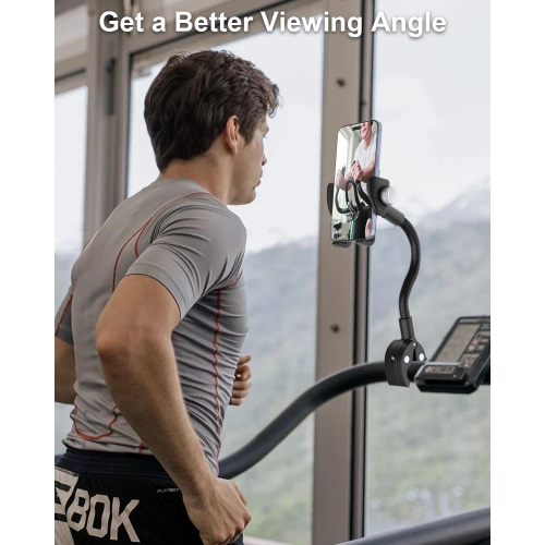 K Gooseneck Phone Mount for Exercise Bike, Spin Bike Phone Holder, Handlebar Cell Phone Clamp for Bicycle, Wheelchair, Scooter, Treadmill fit iPhone