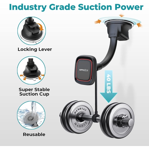 A Magnetic Phone Holder Car Dashboard Windshield Car Phone Holder Mount with Flexible Arm & Built-in Strong Magnets, Suction Cup Phone Holder for Car