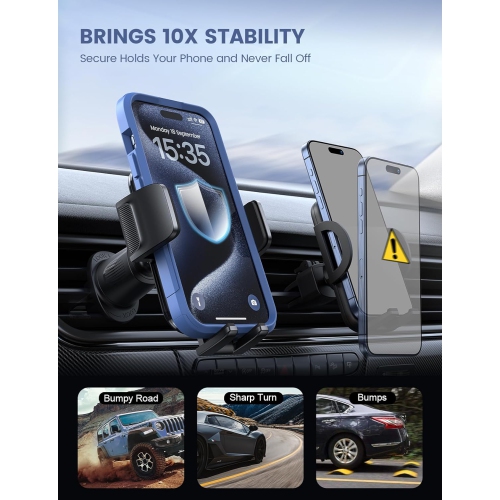 L 2025 Wider Clamp & Metal Hook Car Phone Holder Vent [Thick Cases Friendly] Phone Holders for Your Car Mount Automobile Hands Free Cradle Air Vent