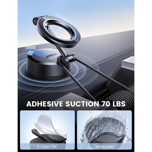 L for Magsafe Car Mount [70LBS Powerful Suction] Magnetic Phone Holder for Car, 360° Rotation Suction Cup Phone Mount Dashboard & Windshield for