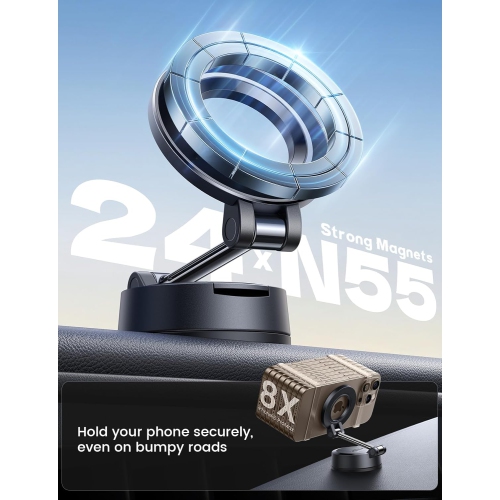 L for Magsafe Car Mount [70LBS Powerful Suction] Magnetic Phone Holder for Car, 360° Rotation Suction Cup Phone Mount Dashboard & Windshield for
