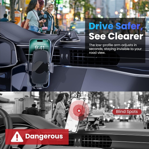 T Car Phone Holder, Universal Phone Mount for Car Dashboard&Windshield&Air Vent,Super Suction Dash Cellphone Car Mount Stand for iPhone