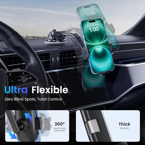 T Car Phone Holder, Universal Phone Mount for Car Dashboard&Windshield&Air Vent,Super Suction Dash Cellphone Car Mount Stand for iPhone