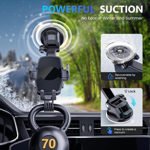 T Car Phone Holder, Universal Phone Mount for Car Dashboard&Windshield&Air Vent,Super Suction Dash Cellphone Car Mount Stand for iPhone