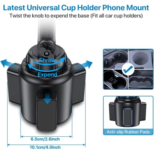 M Cup Phone Holder for Car, Upgraded Adjustable Long Neck Universal Hands Free Car Cup Holder Phone Mount Cradle Compatible with iPhone, Huawei,