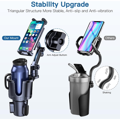 U Cup Holder Phone Tablet Mount, 2 in 1 Car Cup Holder with Expander Adjustable Long Arm for Car,360°Rotation Phone Tablet Mount Compatible for