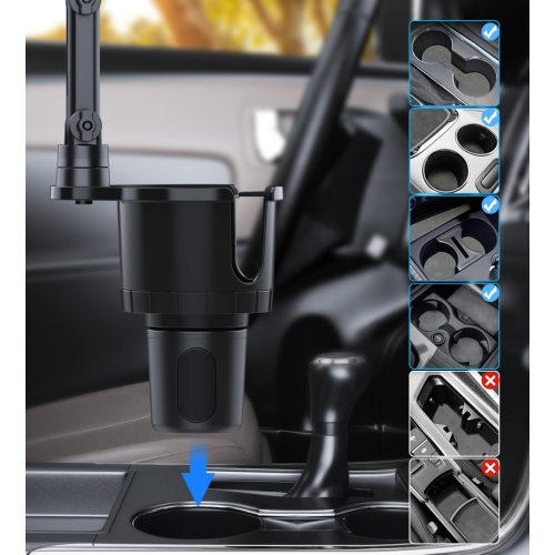U Cup Holder Phone Tablet Mount, 2 in 1 Car Cup Holder with Expander Adjustable Long Arm for Car,360°Rotation Phone Tablet Mount Compatible for