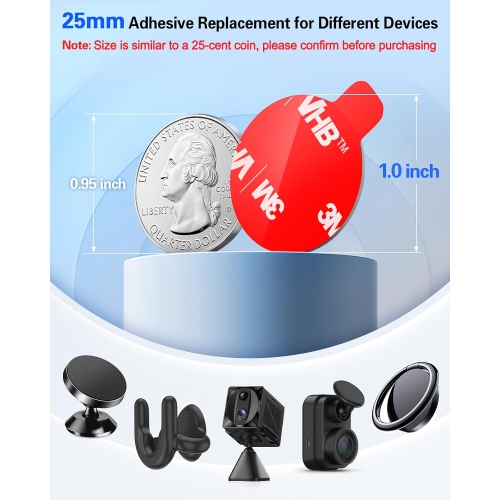 6Pcs Double Sided Adhesive Tape Replacement for Dashboard Car Magnetic Mount, 25mm(0.98in) Round Heat Resistant 3M Sticky Pad for Phone Ring Holder,