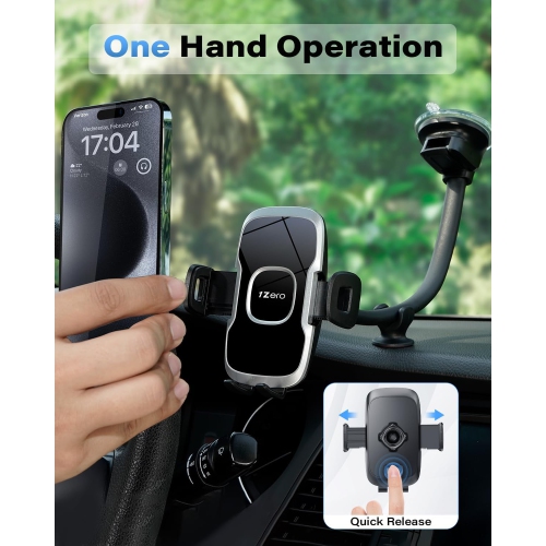 1 Solid Car Truck Phone Mount Holder with 14-Inch Gooseneck Long Arm, Windshield Window Mobile Holders w/Industrial-Strength Suction Cup, Anti-Shake