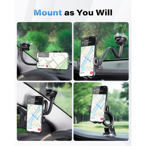 1 Solid Car Truck Phone Mount Holder with 14-Inch Gooseneck Long Arm, Windshield Window Mobile Holders w/Industrial-Strength Suction Cup, Anti-Shake