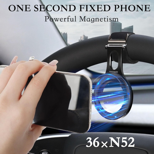 V Magnetic Phone Holder for Tesla, Steering Wheel Phone Holder,Steering Wheel Phone Mount for MagSafe Car Holder, Work on All Phones,Magnetic Ring
