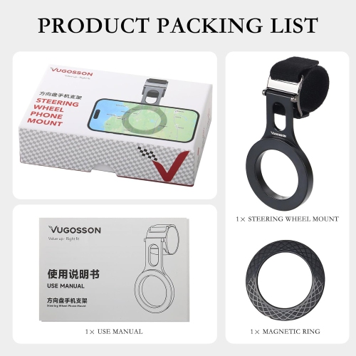 V Magnetic Phone Holder for Tesla, Steering Wheel Phone Holder,Steering Wheel Phone Mount for MagSafe Car Holder, Work on All Phones,Magnetic Ring