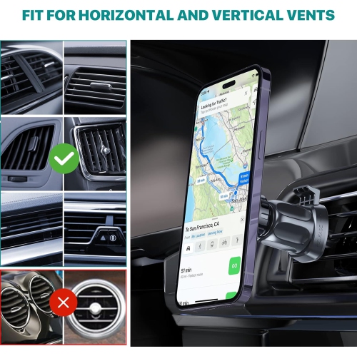 [Holder Expert] M Magnetic Phone Holder for Car, [Upgraded Steel Hook&Strong Magnets] Aluminium Alloy Hands Free Car Phone Mount, Air Vent Cell Phone