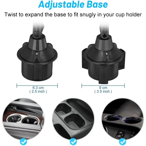 J Car Cup Holder Food Tray, Car Tray Table for Eating with Cell Phone Slot, Adjustable Car Snack Tray with 360° Rotating Swivel Arm and Adjustable