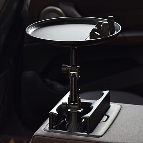 J Car Cup Holder Food Tray, Car Tray Table for Eating with Cell Phone Slot, Adjustable Car Snack Tray with 360° Rotating Swivel Arm and Adjustable