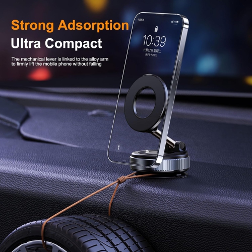 F for 360° Vacuum Magnetic Car Phone Holder, Foldable and Adjustable + Super Stable Suction Cup, Compatible with iPhone and Android, Suitable for