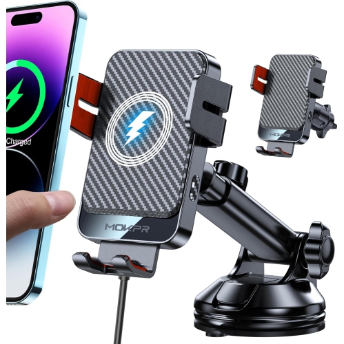 OECECA  Wireless Car Charger, M Auto-Clamping Car Phone Holder Wireless Charger Air Vent Car Phone Mount Fit for Iphone 16/15/14/13/13 Pro/12