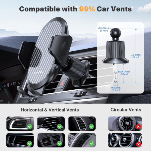 M 2025 Phone Holder Car,Vent Car Phone Mount with Newest Stable Metal Hook Clip,Universal Car Cellphone Holder Fits iPhone 16,Galaxy S25 and All