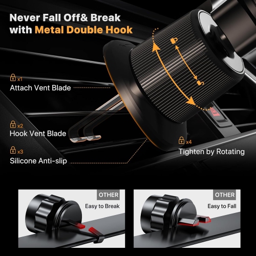 M 2025 Phone Holder Car,Vent Car Phone Mount with Newest Stable Metal Hook Clip,Universal Car Cellphone Holder Fits iPhone 16,Galaxy S25 and All