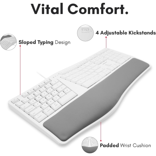 Refurbished - Macally MERGOKEY Ergonomic USB Wired Keyboard with Palm Rest | Designed for Mac | Split & Sloped Layout – Ideal for Mac Users,
