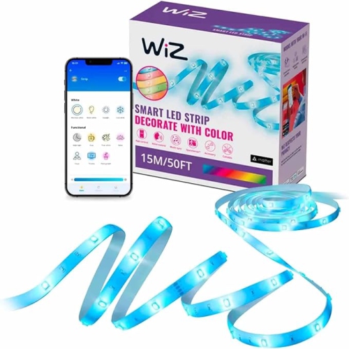 WiZ RGB LED Light Strip – 15M Cut to Fit, 16 Million Colors + Shades of White, Preset Light Modes, Connects to Your Wi-Fi, Voice/App Control, Works
