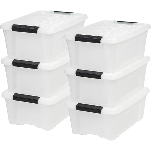 IRIS STORE  Iris Usa 12 L Plastic Storage Box \w Lid And Latches - 6 Pack - Bpa-Free, Discreet Organizing Solution, Durable Nestable Stackable