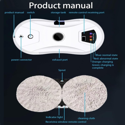 Window Cleaning Robot, Auto-Spray Smart Window Cleaner with Remote Control, for All Smooth Surfaces, with Rags