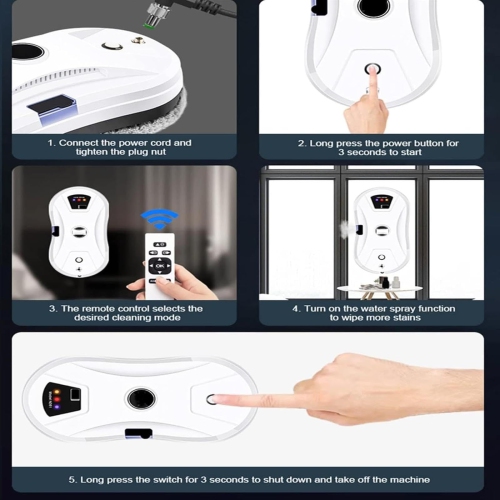 Window Cleaning Robot, Auto-Spray Smart Window Cleaner with Remote Control, for All Smooth Surfaces, with Rags