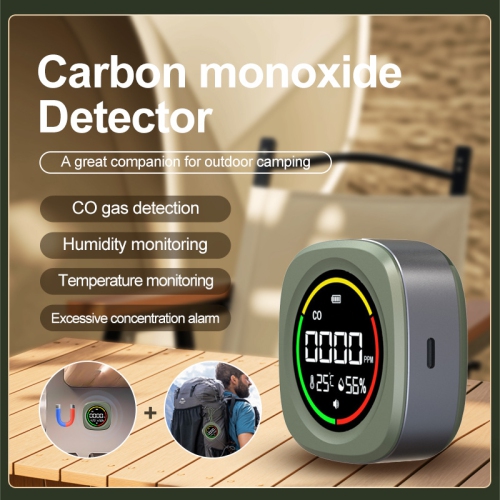 3 In 1 Carbon Monoxide Detector Rechargeable CO Air Quality Monitor CO Temperature Humidity Detector for Outdoor Camping RV Car